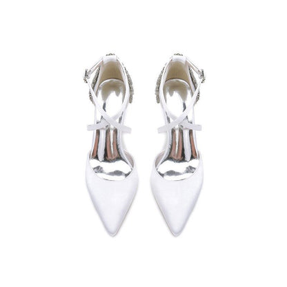 Satin Pump with Cross-Strap and Metal Accent