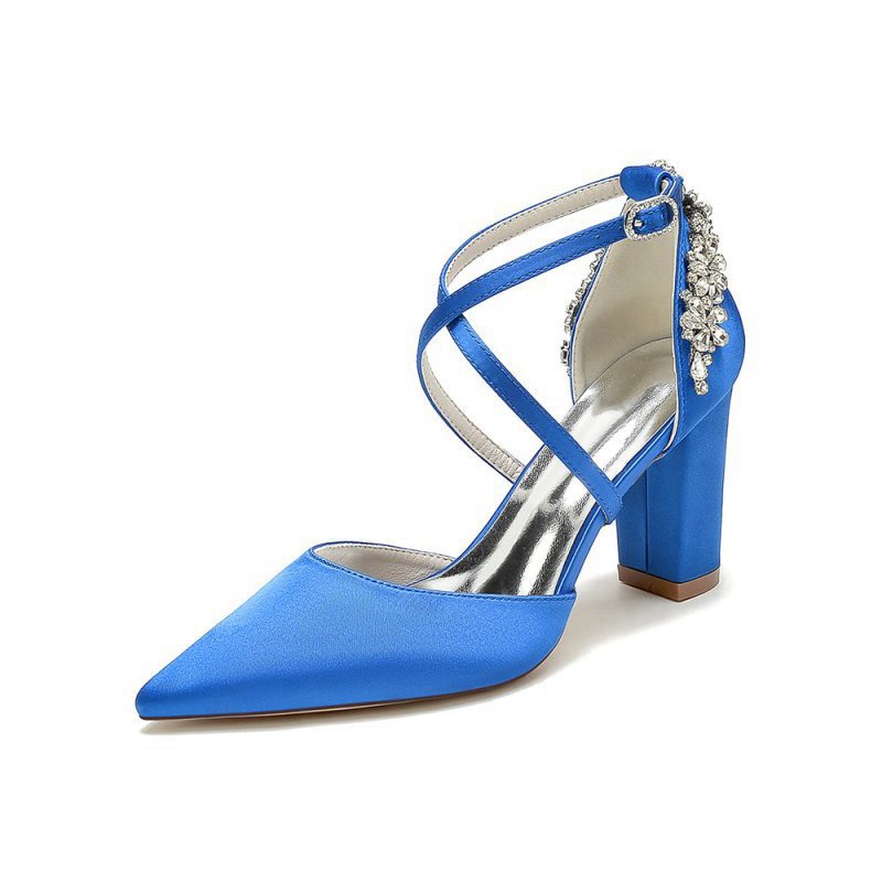 Satin Pump with Cross-Strap and Metal Accent