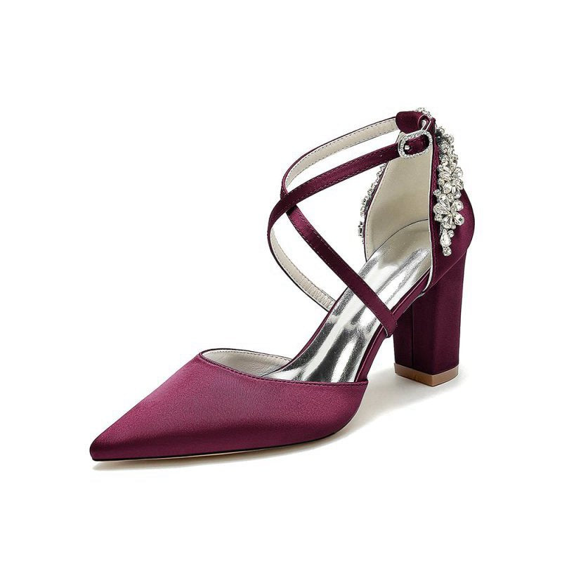 Satin Pump with Cross-Strap and Metal Accent