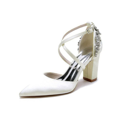 Satin Pump with Cross-Strap and Metal Accent