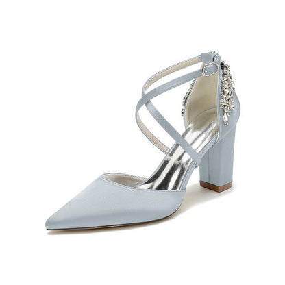 Satin Pump with Cross-Strap and Metal Accent