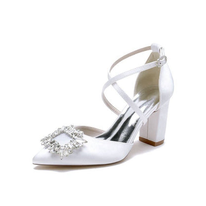 Satin Pump with Crystal-Embellished Cross-Strap