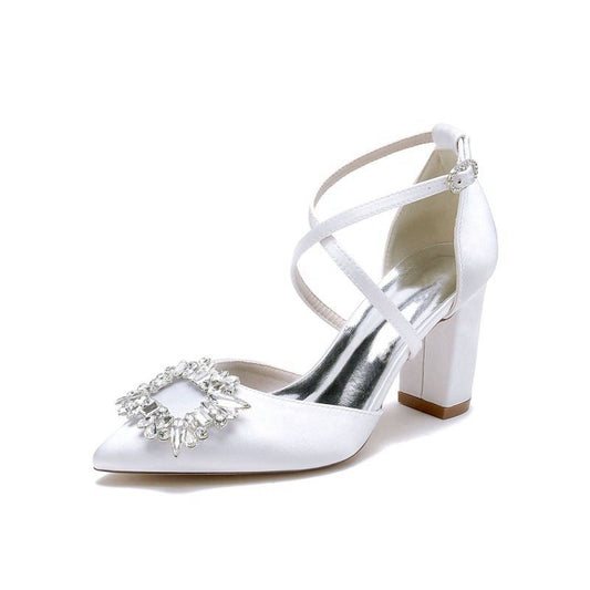 Satin Pump with Crystal-Embellished Cross-Strap
