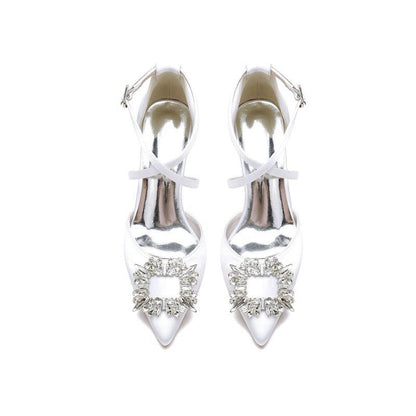 Satin Pump with Crystal-Embellished Cross-Strap