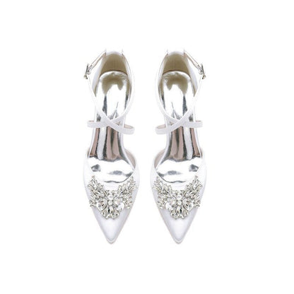 Cross-Strap Pump with Crystal Flower Accent