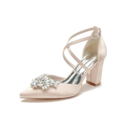 Cross-Strap Pump with Crystal Flower Accent
