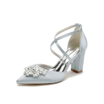 Cross-Strap Pump with Crystal Flower Accent