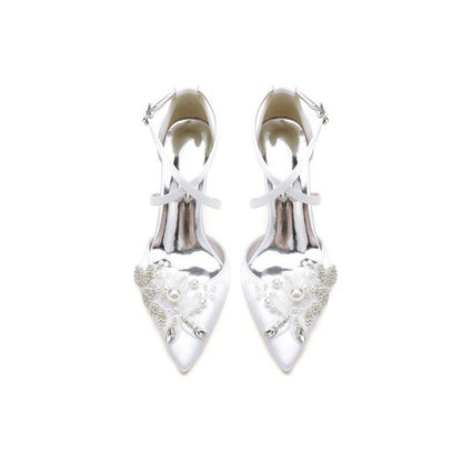 Silk Pump with Handcrafted Flower and Crystal Embellishments