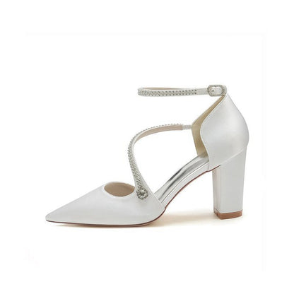 Satin Pump with Cross-Strap and Beaded Buckle