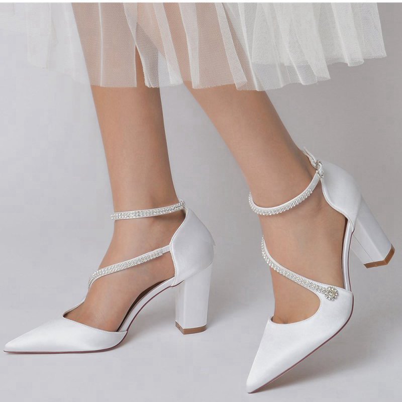 Satin Pump with Cross-Strap and Beaded Buckle