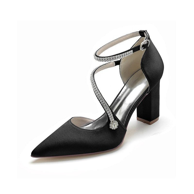 Satin Pump with Cross-Strap and Beaded Buckle