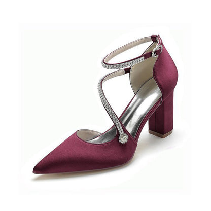 Satin Pump with Cross-Strap and Beaded Buckle