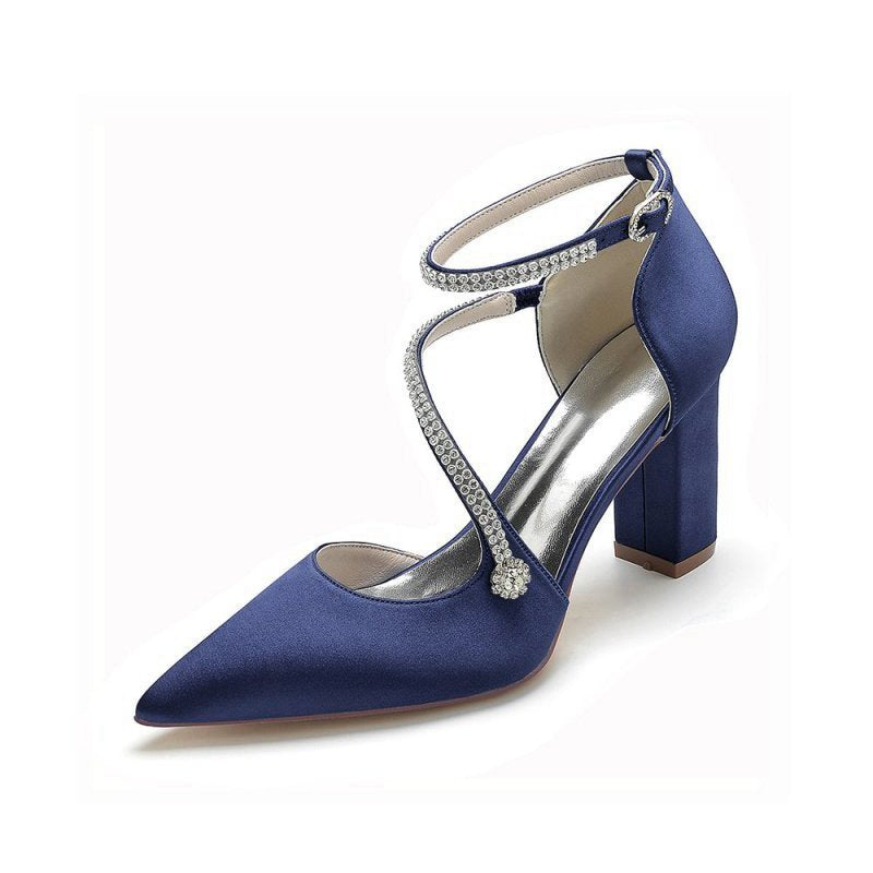 Satin Pump with Cross-Strap and Beaded Buckle