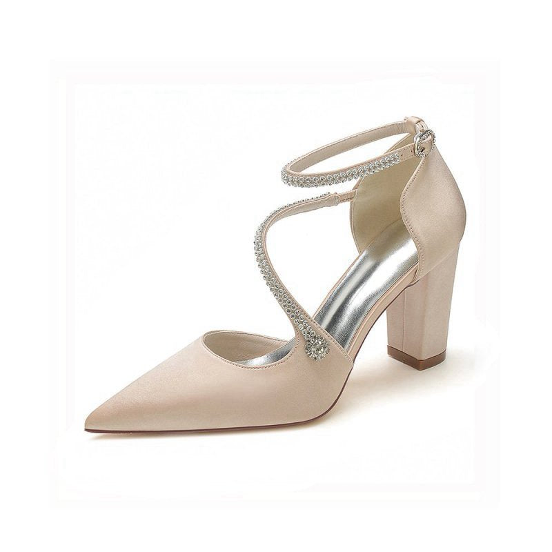 Satin Pump with Cross-Strap and Beaded Buckle
