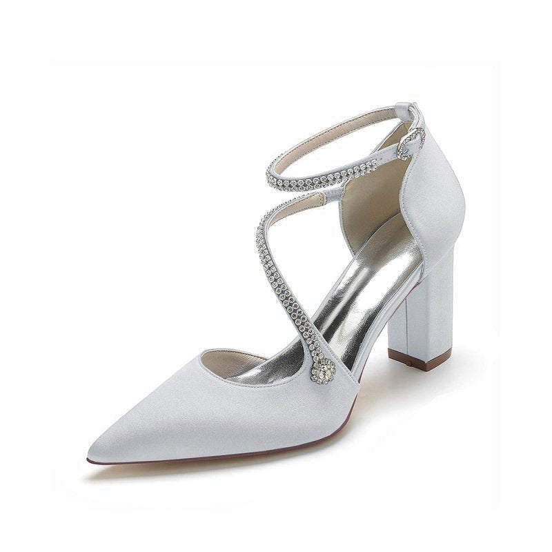 Satin Pump with Cross-Strap and Beaded Buckle