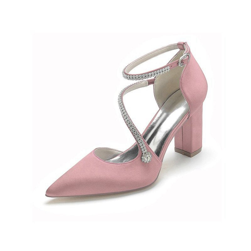 Satin Pump with Cross-Strap and Beaded Buckle