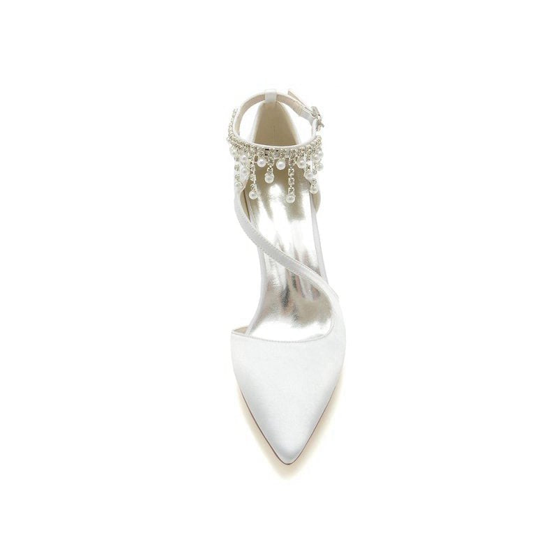 Satin Pump with Pearl-Embedded Chain Heel