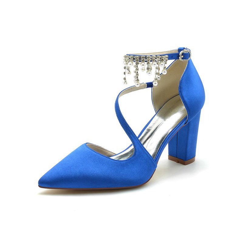 Satin Pump with Pearl-Embedded Chain Heel
