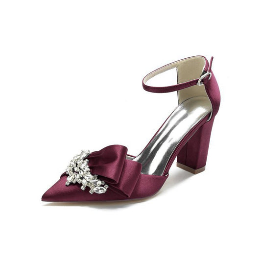 Satin Heels Featuring a Large Decorative Bow and Metallic Heel