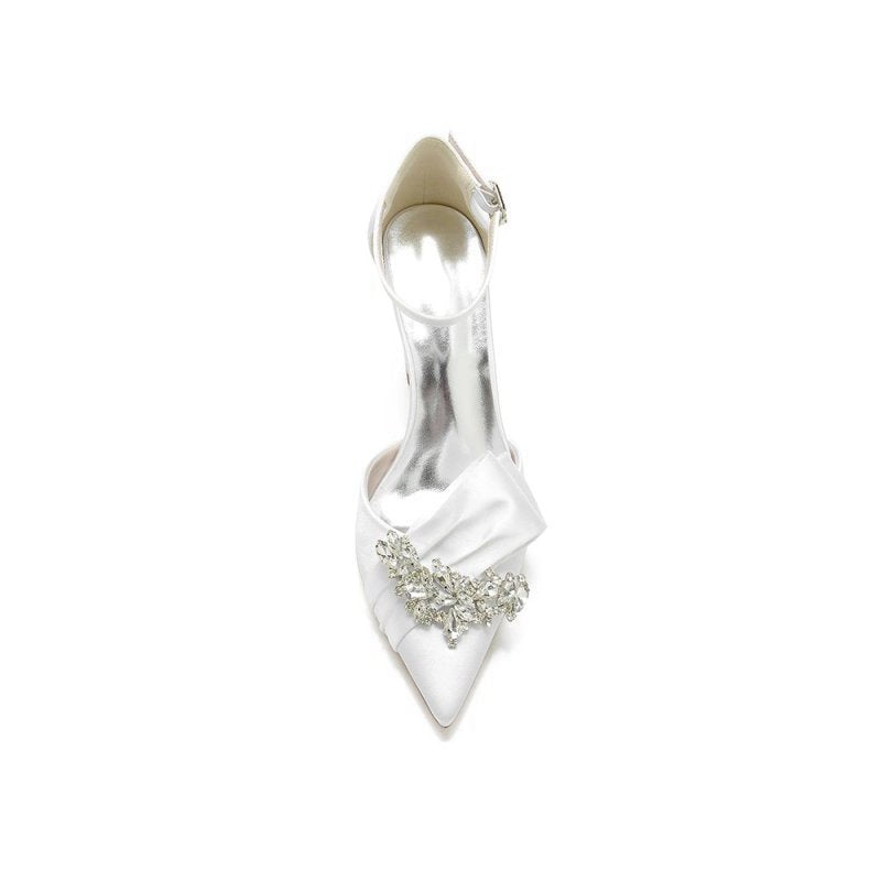 Satin Heels Featuring a Large Decorative Bow and Metallic Heel