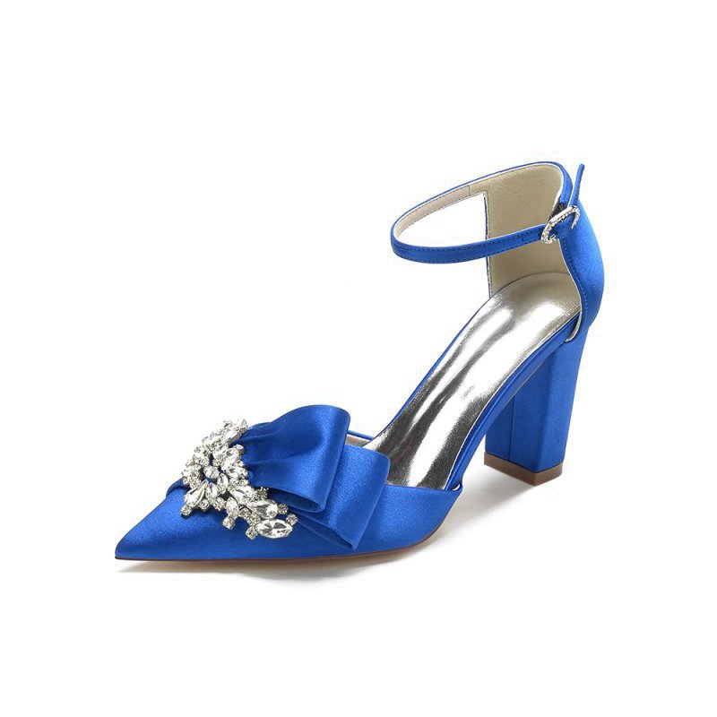 Satin Heels Featuring a Large Decorative Bow and Metallic Heel