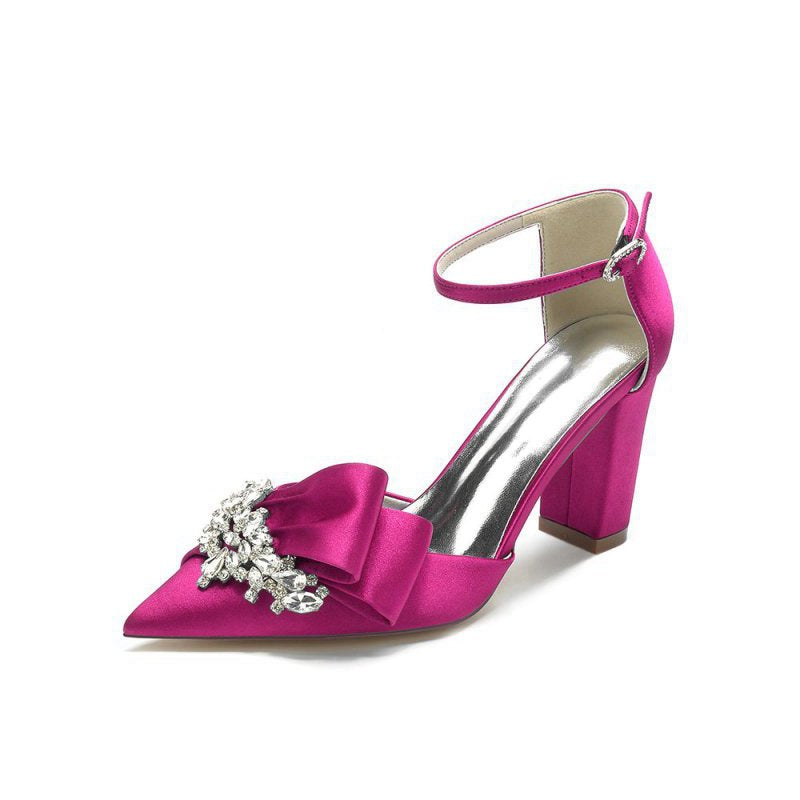 Satin Heels Featuring a Large Decorative Bow and Metallic Heel