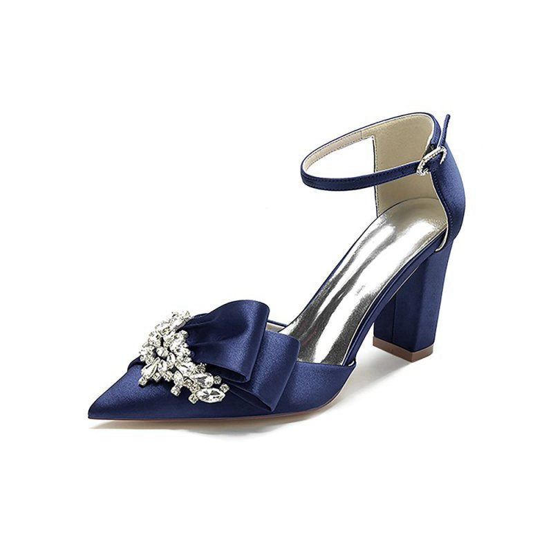 Satin Heels Featuring a Large Decorative Bow and Metallic Heel