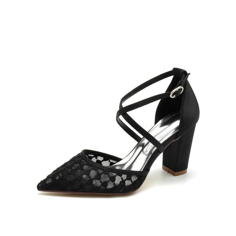 Cross-Strap Pump with Delicate Flower Embellishments