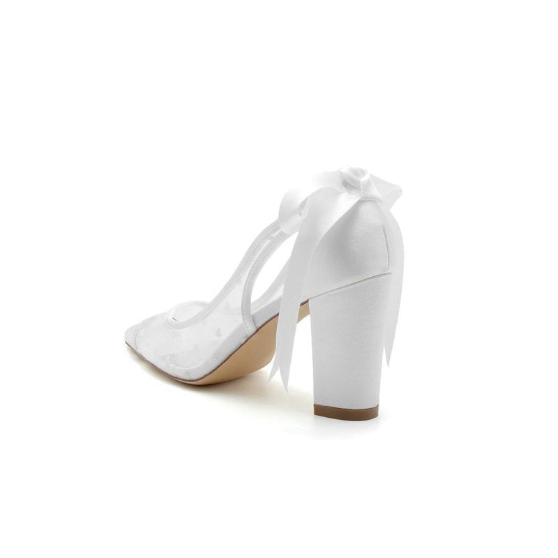 Mesh Pump with Elegant Bow Detail and Transparent Overlay