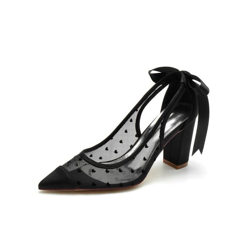 Mesh Pump with Elegant Bow Detail and Transparent Overlay