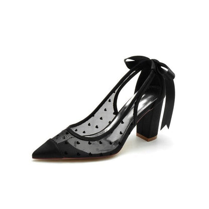 Mesh Pump with Elegant Bow Detail and Transparent Overlay