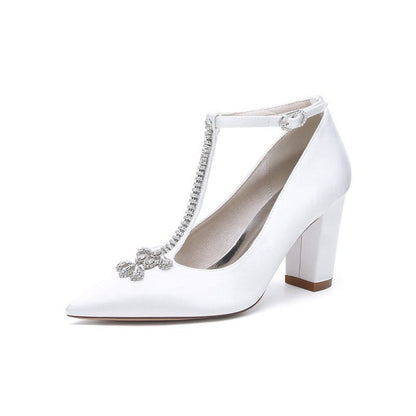 Leather Pump with Chain and Crystal Accent