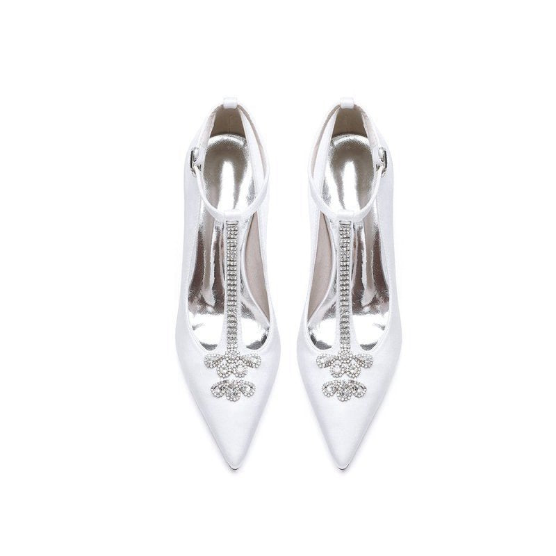 Leather Pump with Chain and Crystal Accent