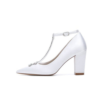 Leather Pump with Chain and Crystal Accent