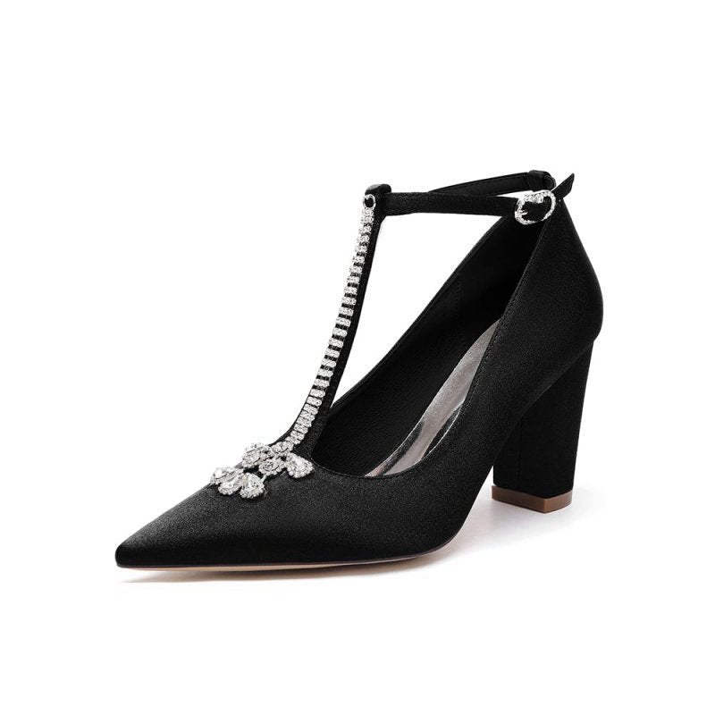 Leather Pump with Chain and Crystal Accent