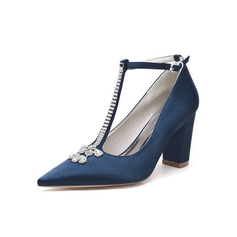 Leather Pump with Chain and Crystal Accent