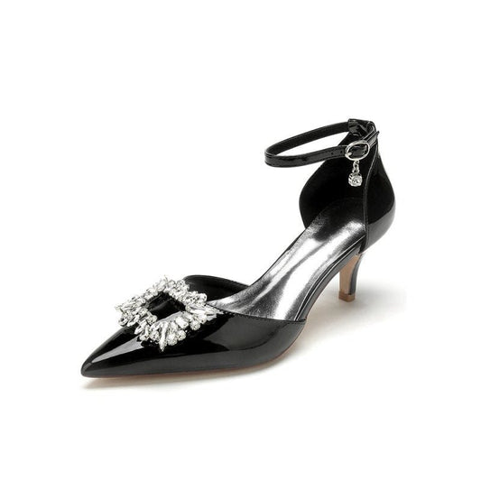 Chic Pointed-Toe High Heels with Metal Strap and Crystal Embellishment