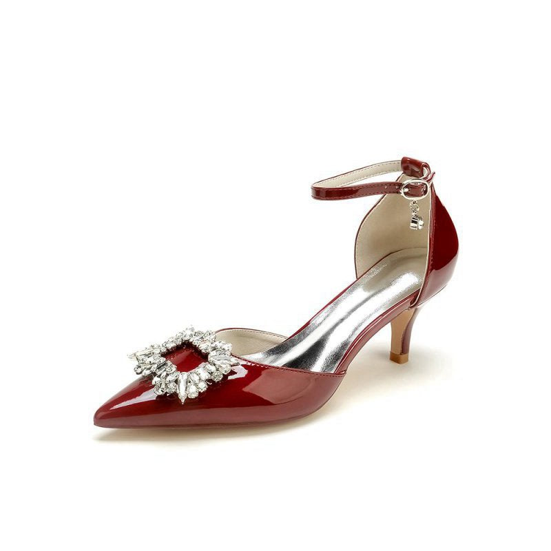Chic Pointed-Toe High Heels with Metal Strap and Crystal Embellishment