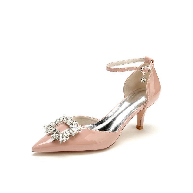 Chic Pointed-Toe High Heels with Metal Strap and Crystal Embellishment