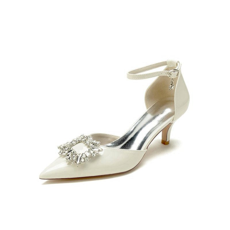 Chic Pointed-Toe High Heels with Metal Strap and Crystal Embellishment