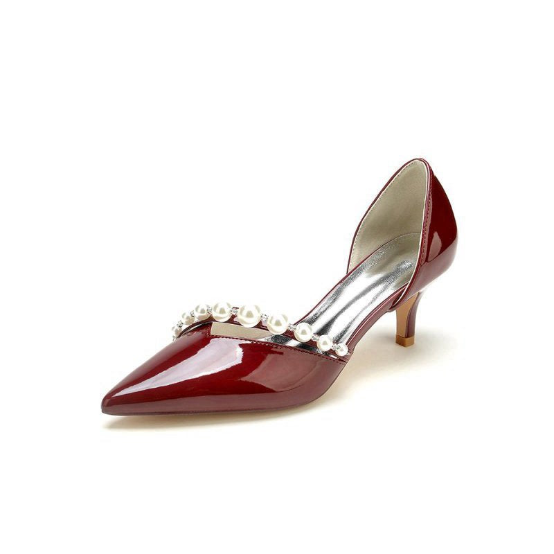 Pointed Toe Patent Leather Flats with Pearl
