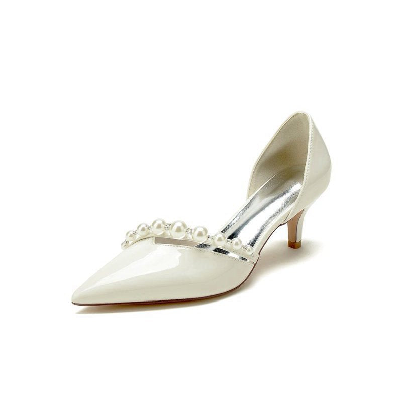 Pointed Toe Patent Leather Flats with Pearl