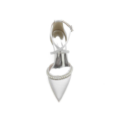 Satin Pump with Pearl and Metal Accents