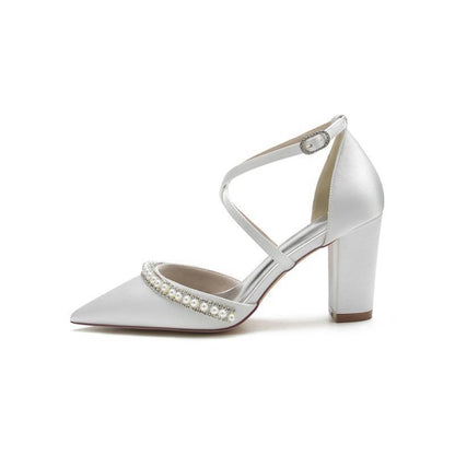 Satin Pump with Pearl and Metal Accents