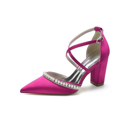 Satin Pump with Pearl and Metal Accents
