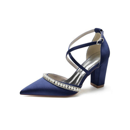 Satin Pump with Pearl and Metal Accents