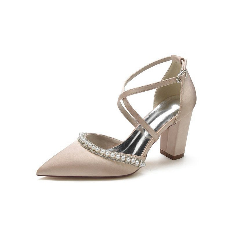 Satin Pump with Pearl and Metal Accents