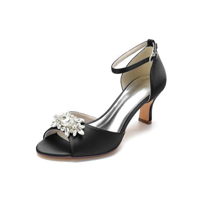 Satin Pump with Crystal Flower Accent