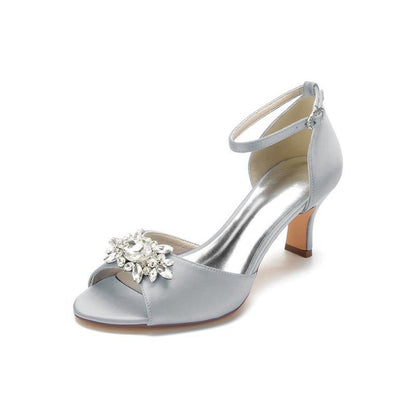Satin Pump with Crystal Flower Accent