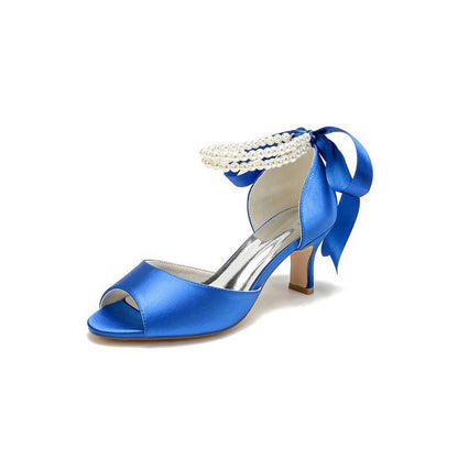 Chic Satin Heels Featuring a Pearl-Embellished Bow